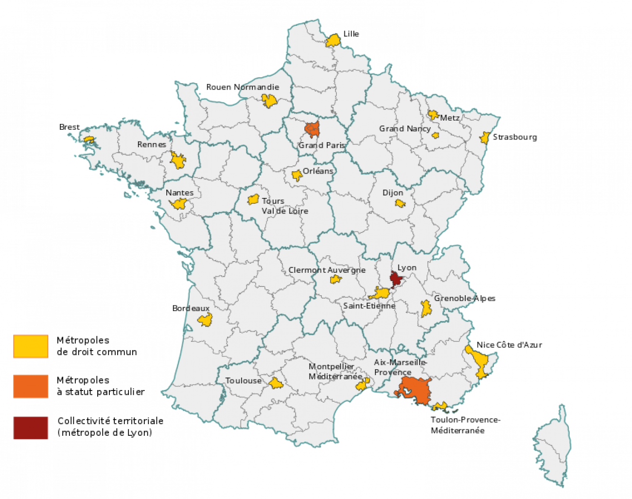 Les différentes métropoles françaises.