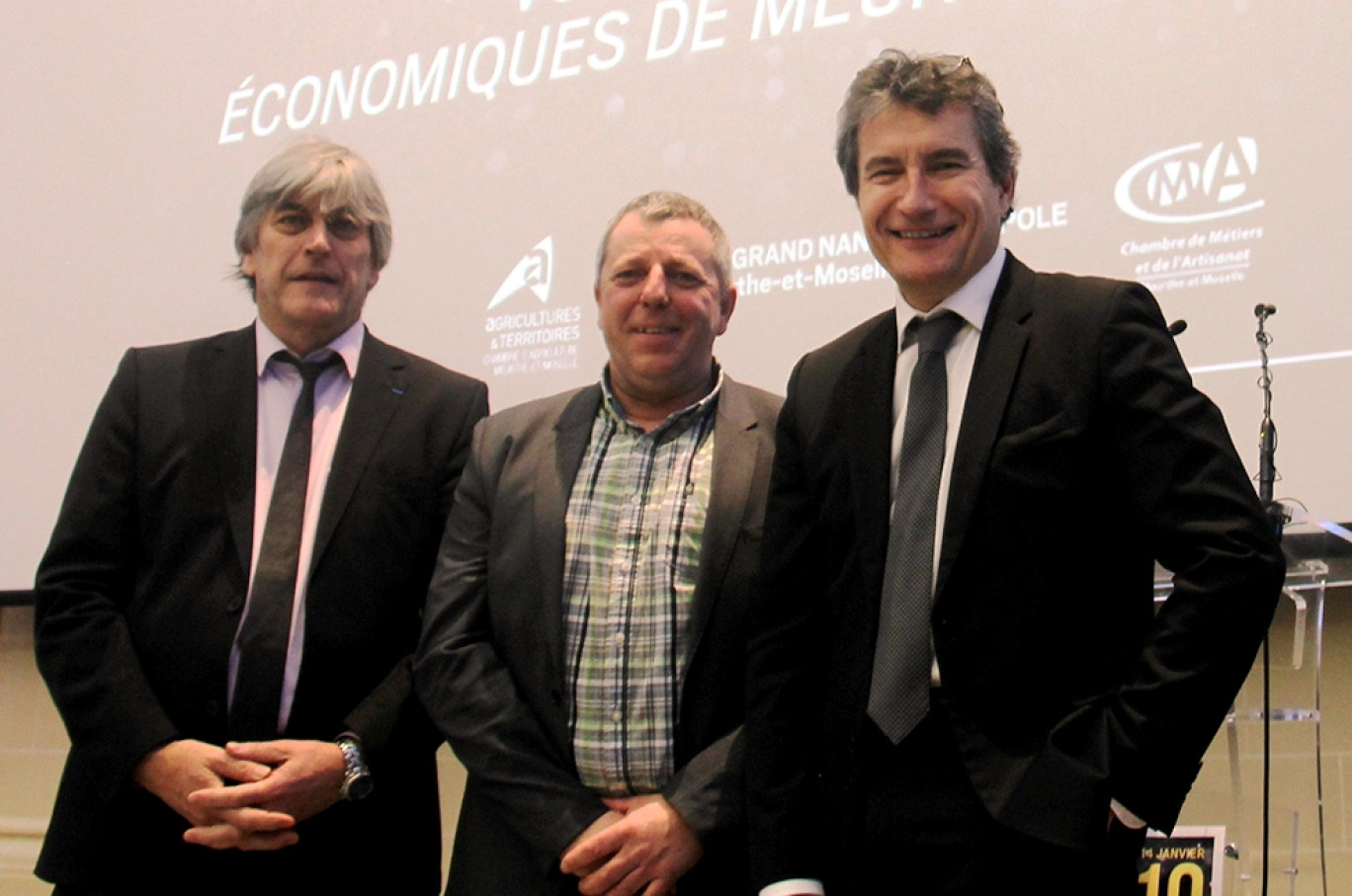 Jean-Paul Daul, Laurent Rouyer et François Pélissier, les présidents des trois chambres consulaires à l’unisson pour présenter leurs vœux le 14 janvier à Nancy.